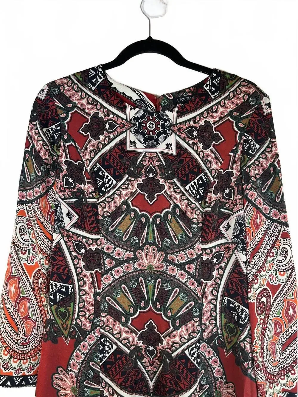 ETCETERA Women’s Red Patterned Geometric & Paisley Motif Dress / Size: 8